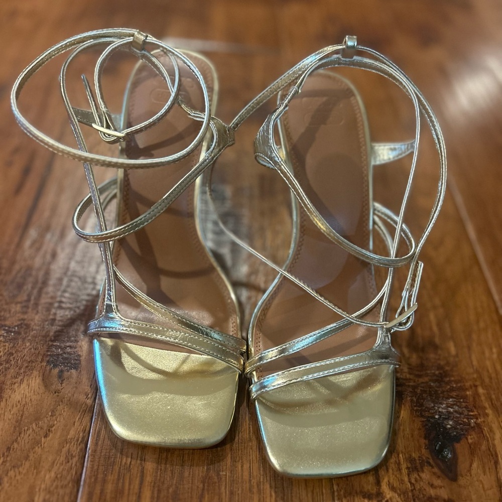 ASOS Design Gold Strappy Heel Sandsl